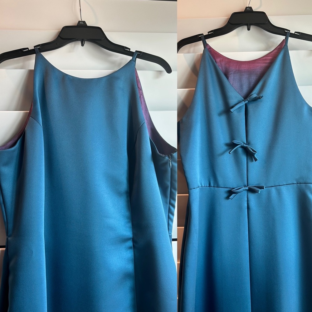 Cachet Size 14 Formal Teal Floor Length Gown with Tie Details down the back